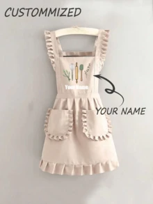 1pc Customized Printed Stylish Apron, Women's Elegant Customized Printed Apron, Waterproof And Stain Resistant, Apron Cute Lace Skirt Apron,Black Stain Resistant Apron,Sleeveless Apron,For Home, Kitchen,Nail Shop,Cooking, Baking, Nail Salon, Women Work Uniform,Coffee Smock,Home Cooking Clean Sleeveless Bib Apron,Multi-Functional,Home With Accessible Solutions,Warm Ambience,Home & Living,Customized Household Gloves