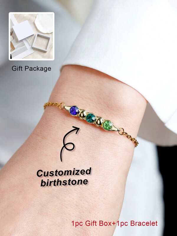1pc Personalized 12 Zodiac Birthstone Necklace, Minimalist Pea Pod Design, Suitable For Graduation Gift, Bestie Memorial Gift, Thanksgiving Gift, Lightweight Everyday Eternal Choice