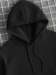 Men's Sweatshirt Kangaroo Cold Weather Top With Plain Hood Without Print - màu đen - Xem 3