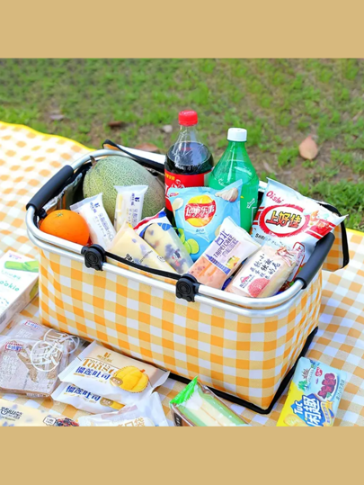 1 Foldable Picnic Basket, Oxford Cloth Insulation Basket, Extra Large Space, Heat Insulation, Cold Preservation, Freshness Preservation, Waterproof And Moisture-Proof, Sturdy And Durable Not Easy To Rust, Tea And Coffee Basket, Multi-Functional Picnic Bag, Suitable As A Storage Basket For Outdoor Travel, Camping Picnics, Outdoor Ice Packs And Food Storage.