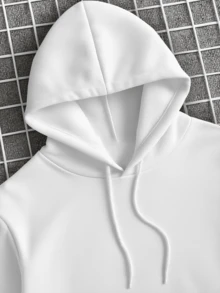 Men's Sweatshirt Kangaroo Cold Weather Top With Plain Hood Without Print - trắng - Xem 3