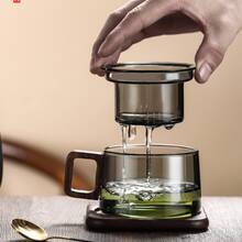 1 Cốc thủy tinh có nắp và bộ lọc, cốc thủy tinh borosilicate cao cấp đựng nước/trà thích hợp đựng nước ép, sữa, trà, cốc đựng đồ uống cho văn phòng, cốc trà mini (180ml/180m.L.) - Xám - Xem 3