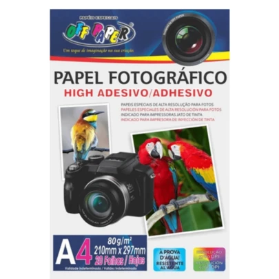 Papel Fotográfico Adesivo High Glossy 80g Off Paper Cor Branco - Pacote com 20 Folhas