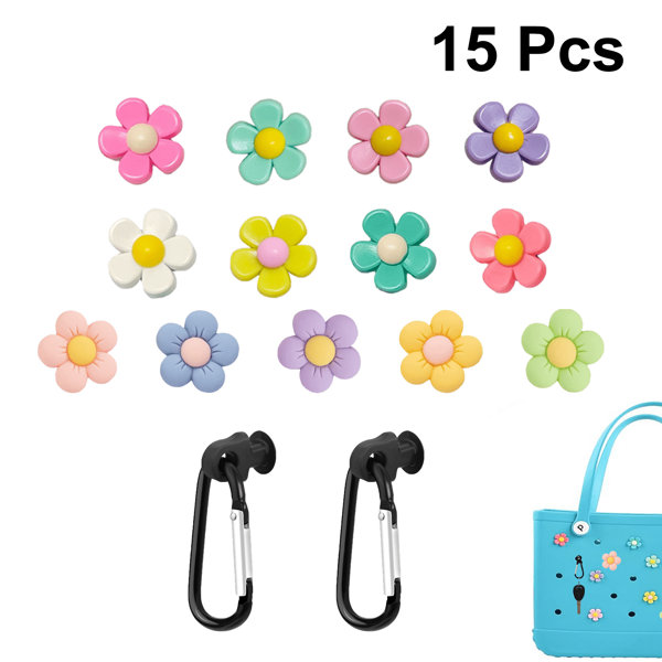 15pcs Flower Charms & Key Holder For Beach Bag Accessories, Chic Floral Accessories Beach Bag Charm With 2 Keychain Holder, Lightweight, Fashionable Accessory For Totes, Sandals & Beach Bags-For Women-Perfect For Summer Beach Vacations & Everyday Use