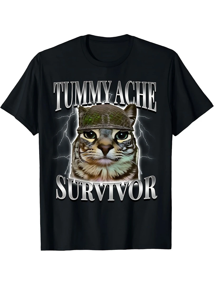 Tummy Ache Survivor Cat Meme Funny Saying Cats Animals T-Shirt - 黑色 5 - 查看 1