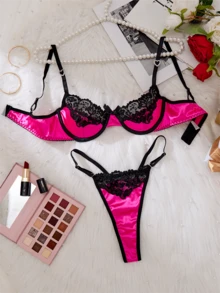 Sultry Floral Lace Lingerie Set - Thin Shoulder Strap, Middle Support, Steel Bra Push-Up Bra, Sexy Panty, Comfortable Women's Intimates For Everyday Wear, Romantic Nights, And Special Occasions