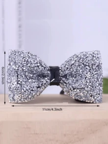 1 件男士水钻蝴蝶结 - 预绑亮片领结，可调节长度，宝石蝴蝶结 - 彩色 - 查看 6