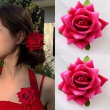 2 piezas Pinzas para el cabello con flores de rosa para mujer, blanco/rosa/rojo, adecuadas para decoración diaria, eventos culturales, estilo elegante, vida universitaria, citas, bodas y festivales. Pinzas para el cabello, artículos escolares, pinzas para el cabello rosa, accesorios lindos, accesorios para el cabello, glamour de Año Nuevo