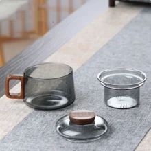 1 Cốc thủy tinh có nắp và bộ lọc, cốc thủy tinh borosilicate cao cấp đựng nước/trà thích hợp đựng nước ép, sữa, trà, cốc đựng đồ uống cho văn phòng, cốc trà mini (180ml/180m.L.) - Xám - Xem 7