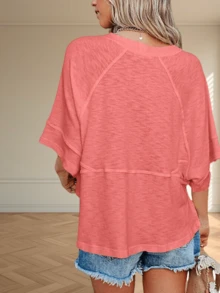 Women's Summer Casual Crewneck Batwing Half Sleeve T-Shirts Solid Color Loose Fit Cute Basic Flowy Tops Tees Blouses - Hồng - Xem 2