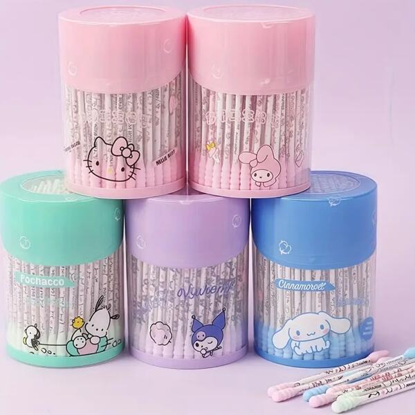 Sanrio 1 Piece Of Sanrio Cotton Swabs - Double-Headed Low-Allergy Cotton Swabs With Spiral And Regular Heads, Soft Colors, Cute Character Design, Suitable For Cleaning Ears And Various Uses.