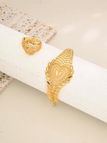 1 pieza Elegante y de Moda Versátil Juego de Joyería Anillo y Pulsera Floral Hueca