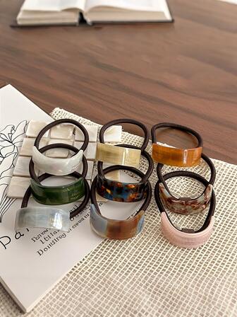 9pcs/Set Women Fashion Acrylic Solid Color Geometric Arch Hair Scrunchies, Ponytail Holders, Rubber Bands, Elegant Hair Ties, Hair Accessories, Suitable For Daily Wear, Holiday Gifts Head Accessories