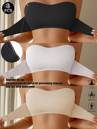 3 Stücke trägerloses Bandeau-BH-Röhrentop mit Frontmit VN| Gn für den Sommer nahtlos und sexy beq T, Rücken Glättendes Röhrentop Wäsche für Frauen Busteben