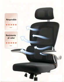 Silla Oficina Ergonomica Con Respaldo Soporte Lumbar Separado - Negro - Ver 6