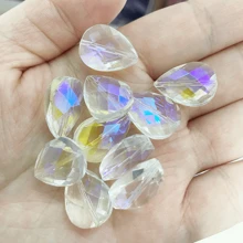 10pcs 14mm Bird Nest/ 13*18mm Grid Water Drop Hole Cut Glass Beads, DIY Craft Accessories For Jewelry Making, Cell Phone Chain, Keychain, Earrings, Necklaces, Shoes & Apparel Decoration
