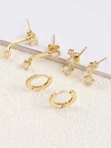 6-Piece Set Of Simple And Elegant Faux Pearl & Rhinestone Bowknot, Leaf And Flower Copper Ear Clips – Suitable For Ladies' Dating, Vacation, Banquets, Parties And Daily Wear