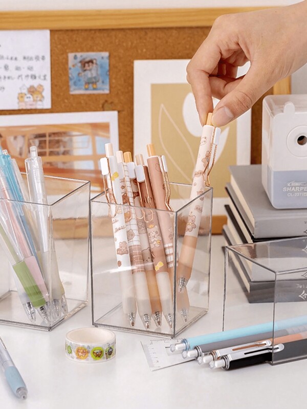 1/2/3/4pcs Transparent Acrylic Square Pen Holders, Minimalist Style Transparent Stationery Set, Suitable For DIY Stickers, Great For School, Home, Office, School Supplies, Office Supplies, Ideal For Students, Professionals, Back To School Desk Organization