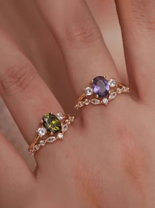 1 pieza Anillo de plata de ley 925 en forma de oliva con micro-pavé ovalado, elegante para mujer, adecuado para fiestas, uso diario, Día de San Valentín, regalo de aniversario