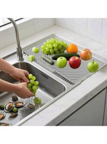 1PC Non-Slip Silicone Kitchen Mat With Drain Slots, Dish Drainer Pad For Sink Or Countertop, Quick Drying Mat For Pots, Pans, And Utensils, Heavy Duty Countertop Protector.