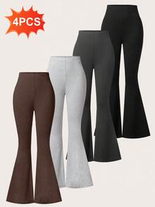 4 Piezas Leggings Acampanados, Pantalones de Yoga Cruzados con Control de Abdomen, Cintura Alta y Pierna Ancha - 4Piezas - Ver 1
