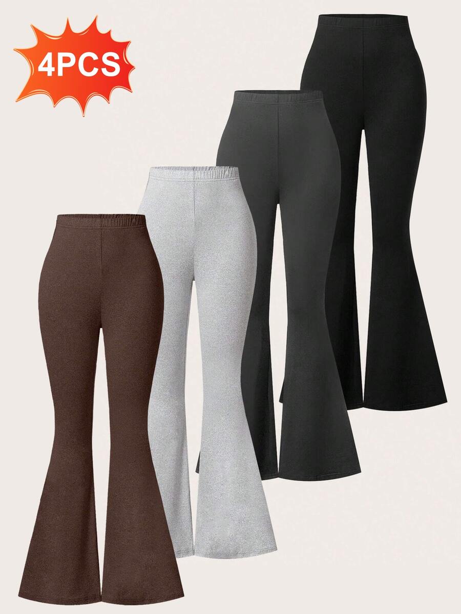 4 Piezas Leggings Acampanados, Pantalones de Yoga Cruzados con Control de Abdomen, Cintura Alta y Pierna Ancha - 4Piezas - Ver 1