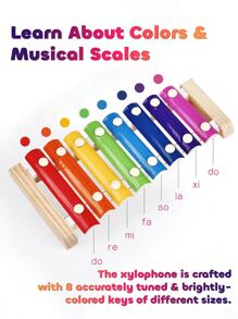 Xilofono colorato in legno per bambini - Giocattolo musicale educativo Montessori, strumento a percussione a 8 note con bacchette, ideale per bambini da 0 a 3 anni, regalo perfetto per Ognissanti, Natale, compleanni