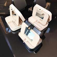 1 pezzo Scatola portagioie in pelle PU con specchio, custodia portatile per esporre gioielli, scatola regalo per orecchini, collane, anelli, orologi, bracciali, rossetti e altri accessori, scatola a doppio strato per riporre oggetti