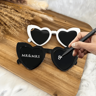 1/5pcs Heart-Shaped Fashion Glasses - Made Of Polycarbonate Material - Available In Black And White - Can Be DIY Designed With Colorful Oil-Based Pens - Wedding Accessories, Photography Props
