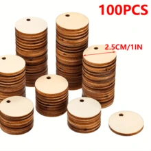 100 Pieces Raw Wooden Rings With Holes, 2.5/5/10/15cm Multiple Specifications Round Wooden Discs For DIY Crafts Painting And Doodling Christmas Decorations