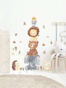 1 套卡通大象、狮子、长颈鹿、星星、月亮墙贴儿童房装饰自粘式