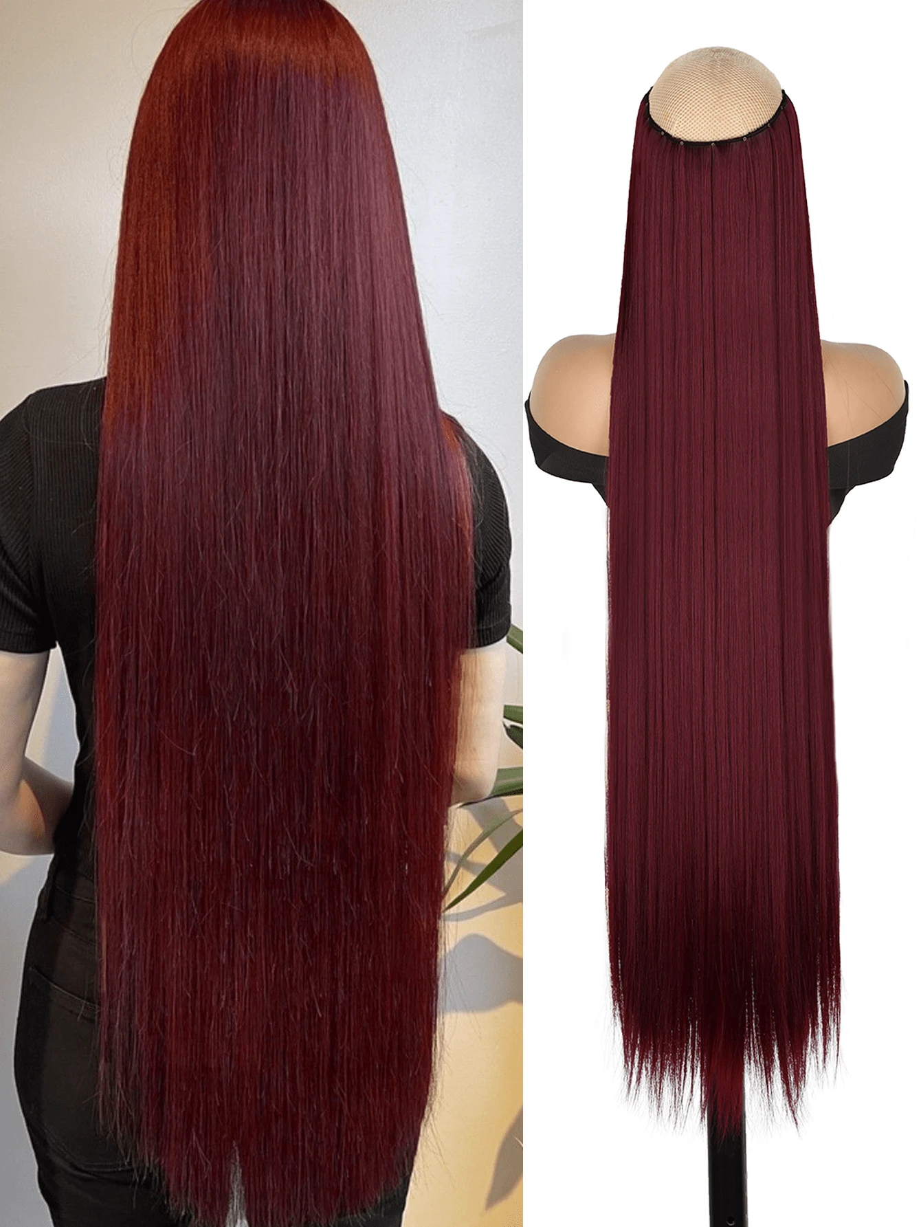 1 pieza Extensiones de cabello sintéticas resistentes al calor de 24 pulgadas y 40 pulgadas en una sola pieza, color marrón óxido, burdeos, rubio, multicolor, extra largas y rectas con 5 clips, extensiones de cola de caballo resistentes al calor de fibra adecuadas para mujeres y niñas para diversas ocasiones, incluyendo festivales de música, fiestas, cosplay, vacaciones y todas las estaciones