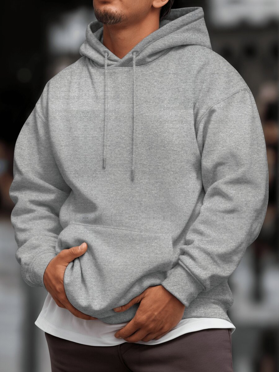 Men's Sweatshirt Kangaroo Cold Weather Top With Plain Hood Without Print - Gris - Ver 1
