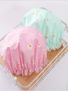 1pc Waterproof Double-Layer Floral Shower Cap Back To School