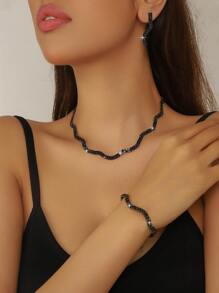 Glitzer-Wellen-förmiges Halsketten-, Ohrringe- und Armband-Schmuckset mit 3 Teilen, elegante Braut Hochzeit Party Accessoires