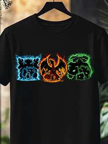 Charizard Venosaur Blastoise Poke T-Shirt Video Game SNES Nostalgic Anime Manga Japan Cartoon 100% Cotton Unisex Plux Size Fashion Punk Street Casual Shirt Men Women Streat Streatwear Immediate Shipping - 黑色 - 查看 2