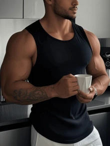 GRDR Men's Simple Black Casual Tank Top For Summer - Black - View 2