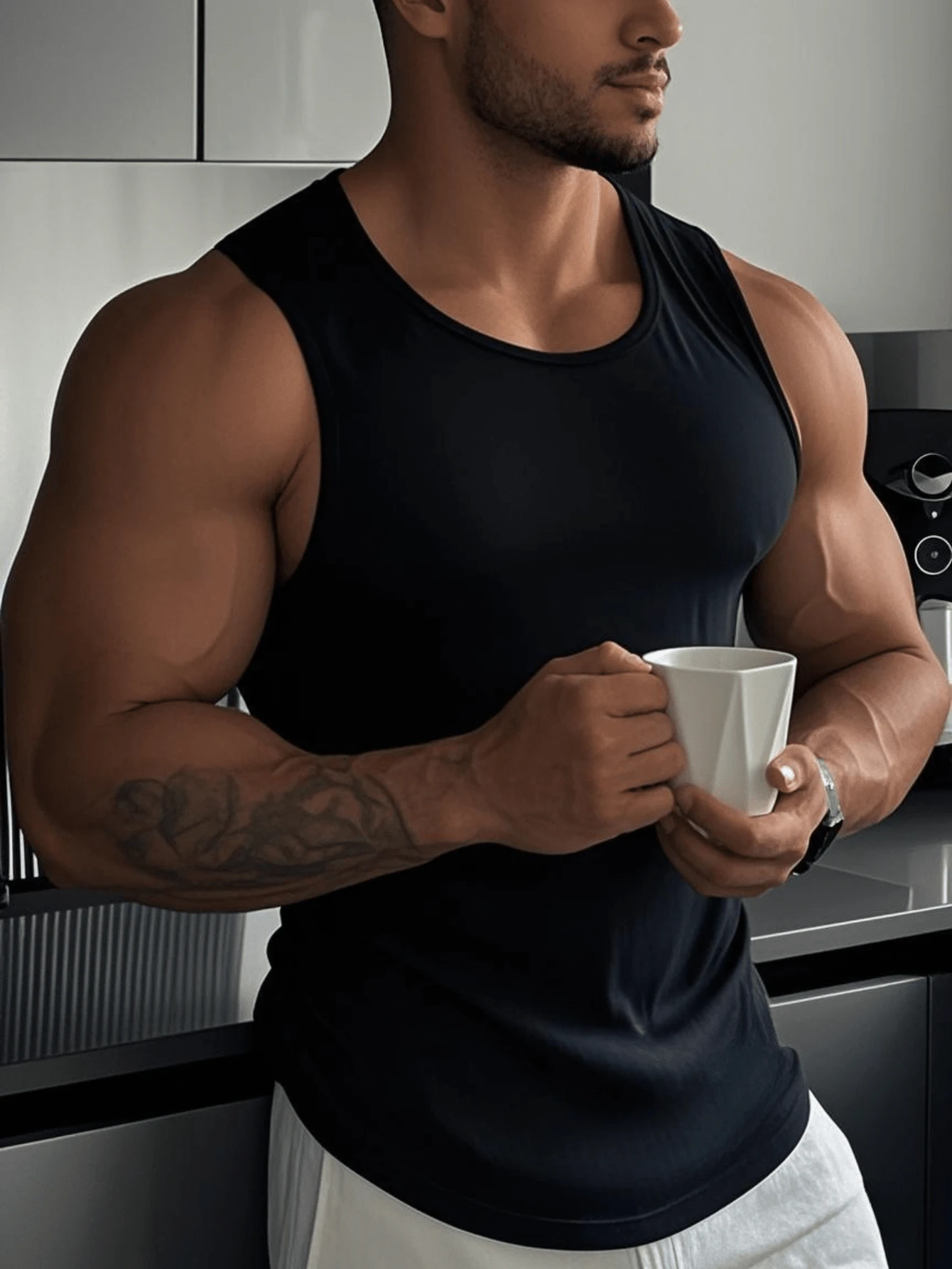 GRDR Men's Simple Black Casual Tank Top For Summer