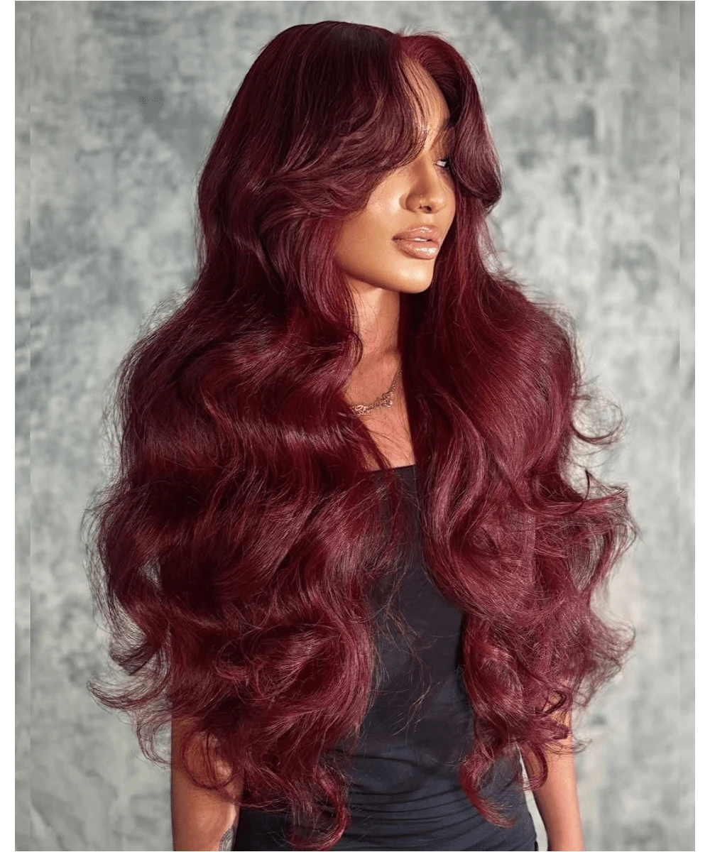 200% 99j Burgundy Lace Front Human Hair Wigs 13x4 Pre Plucked Transparent Lace Colored Body Wave Lace Frontal Wigs Human Hair For Women