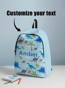 1 pieza Mochila con estampado de dinosaurio de caricatura y diseño de argyle personalizado, se puede personalizar según tu diseño único, apto para niños y adolescentes, imprime tu propio nombre o regálalo a hermanos y compañeros de clase