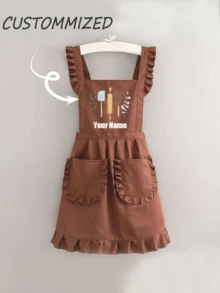 1pc Customized Printed Stylish Apron, Women's Elegant Customized Printed Apron, Waterproof And Stain Resistant, Apron Cute Lace Skirt Apron,Black Stain Resistant Apron,Sleeveless Apron,For Home, Kitchen,Nail Shop,Cooking, Baking, Nail Salon, Women Work Uniform,Coffee Smock,Home Cooking Clean Sleeveless Bib Apron,Multi-Functional,Home With Accessible Solutions,Warm Ambience,Home & Living,Customized Household Gloves
