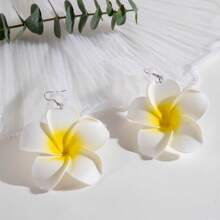 Hawaiian Beach Style Soft Clay Frangipani Earrings, Cute Flower Patterns, Pendant Earrings, Hypoallergenic, Rust-Proof, Suitable For Gatherings, Decorations, Parties, And Beach Wear [Multiple Specifications Available]