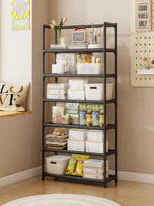 1pc 3-7 Tier Shelf, Home Standing Bookshelf, Multi-Function Iron Rack, Kids Bookcase, Living Room Storage