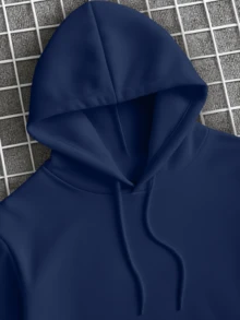 Men's Sweatshirt Kangaroo Cold Weather Top With Plain Hood Without Print - Azul Marino - Ver 3