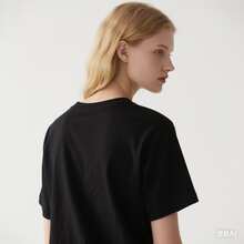 Camiseta de verano Estampado sencillo De cuello redondo Casual Blusa de manga corta En primavera y verano algodón - Negro - Ver 5
