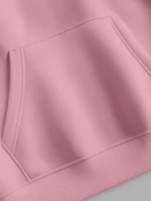 Men's Sweatshirt Kangaroo Cold Weather Top With Plain Hood Without Print - Baby Pink - View 2