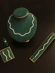 Glitzer-Wellen-förmiges Halsketten-, Ohrringe- und Armband-Schmuckset mit 3 Teilen, elegante Braut Hochzeit Party Accessoires