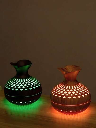 LED mini vaso de madeira umidificador de ar luz umidificador