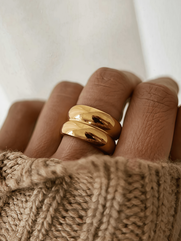 1 pieza Anillo minimalista decorativo de acero inoxidable chapado en oro de 14k, conjunto de joyas de moda gruesas, adecuado para regalos de fiesta y amigos