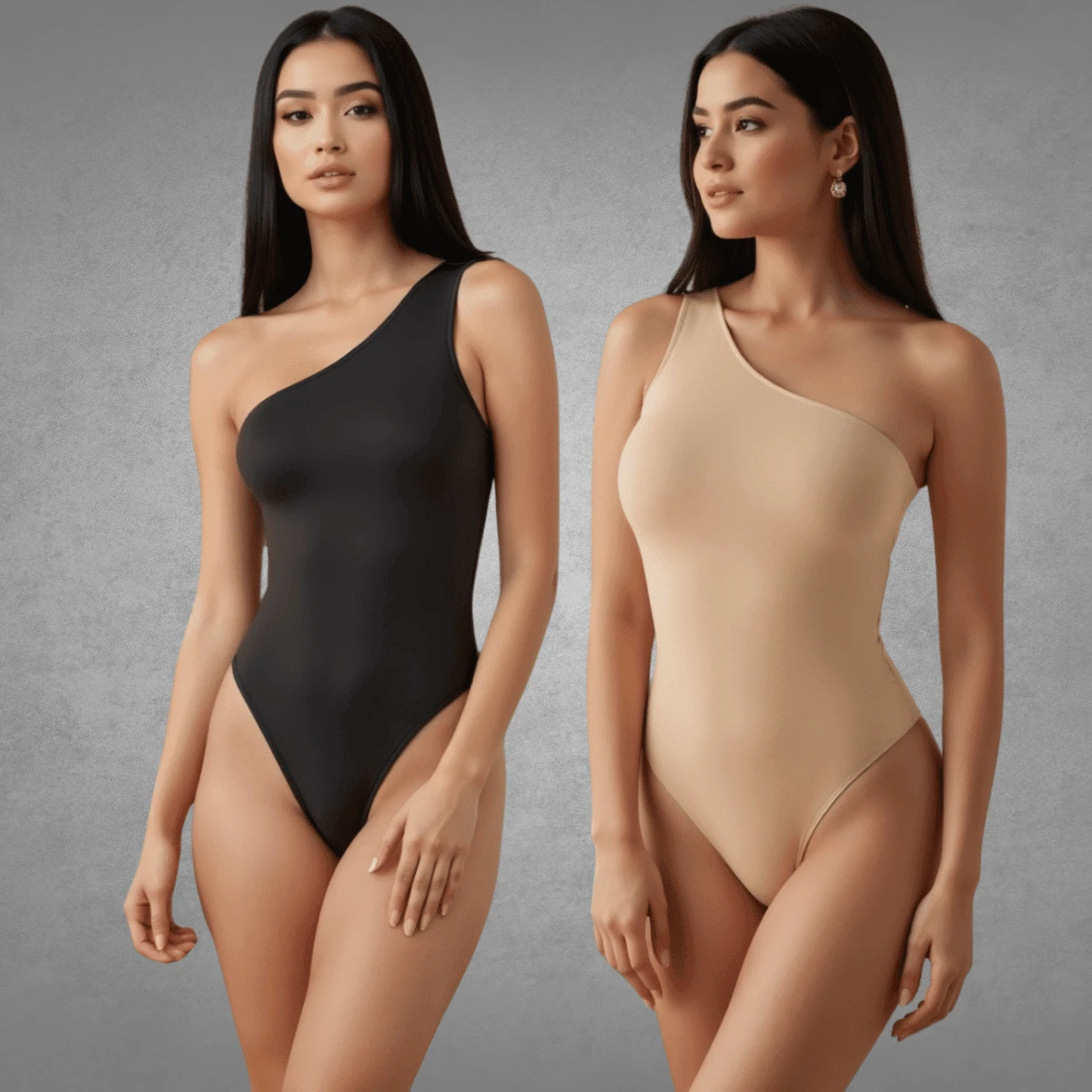 KIT 2 Body Feminino Suplex Mula Manca Com Forro Duplo Alça fina um Ombro Premium - PRETO NUDE - Visão 1